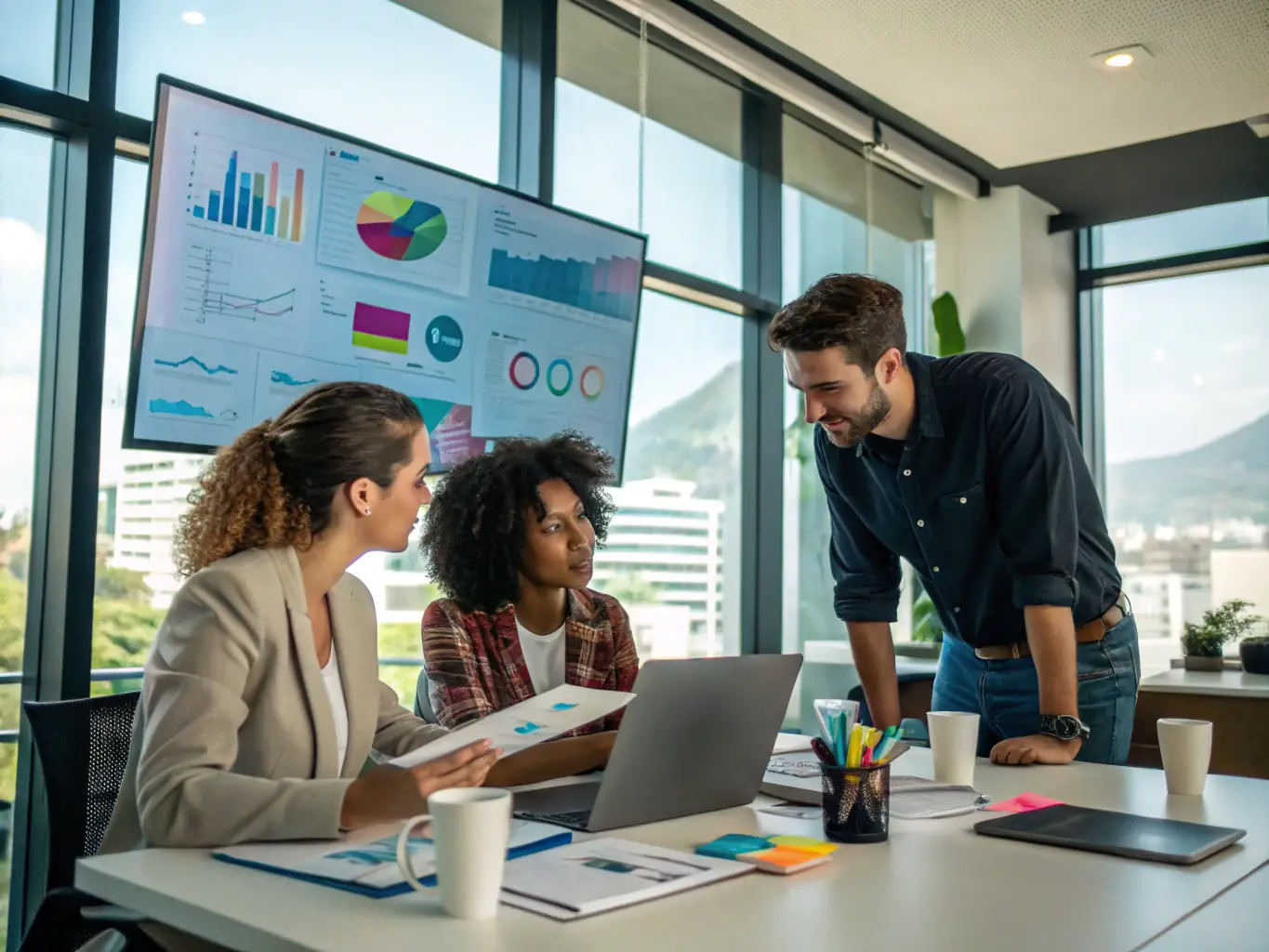 An image of a diverse team of professionals collaborating in a modern office space, symbolizing business growth and partnership.